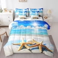 thumbnail image 1 of Ocean Beach Comforter Set 7 Piece Bed in a Bag Twin,Coastal Nature Theme Teal Bedding Sets Tropical Hawaiian Sea Wave Animals Shell Starfish Sheet Set with Comforter, 1 of 5