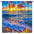 thumbnail image 1 of Ocean Beach Curtains,Sunset Scenery Tropical Ocean Coast Nature Landscapes Print Window Treatments Drapes for Bedroom Kitchen Bathroom,2-Panel Set & Rod Pocket84x84in, 1 of 6