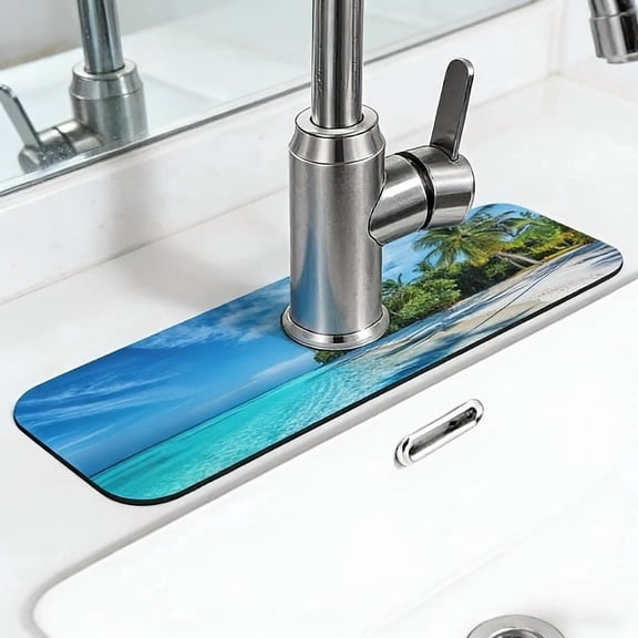 Ocean Beach Diatom Mud Absorbent Pad for Kitchen Sink, Stylish Shell Design Fast Drying Non-Slip Bathroom Mat, Eco-Friendly Odorless Stone Countertop Drying Mat