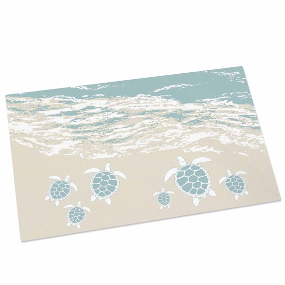 Ocean Beach Door Mat 16x24 Inch Hand-Painting Abstract Beige Beach Blue Sea Turtle Entryway Rug with Non-Slip Rubber, Front Door Rug Indoor Floor Mats for Living Room Bathroom Bedroom Home Office