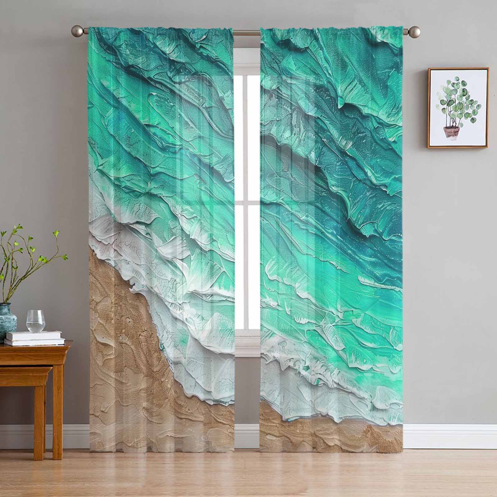 Ocean Beach Duck Green Gradual Waves Tulle Curtains For Bedroom Home r
