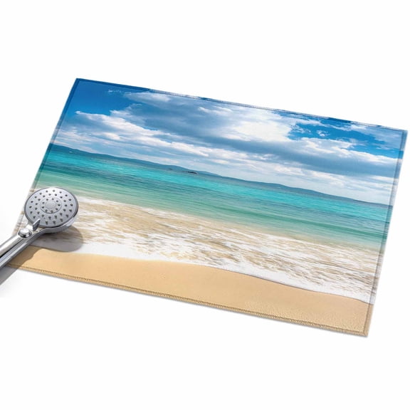 Ocean Beach Entryway Rug 2x3ft Washable Non Slip Bathroom Rug Low Pile Indoor Floor Front Door Mat Blue Sky Waves Sand Horizon Shore Summer Rectangle Area Rugs Carpet for Kitchen Office Dining Room