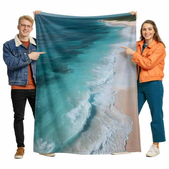 Ocean Beach Flannel Blanket for Bed,Travel and Camping, Summer Sea Waves Super Soft Cozy Blanket for All Seasons 40"x50"