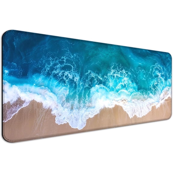 Ocean Beach Gaming Mouse Pad, Extended Large Sea Wave Desk Mat, Computer Keyboard Laptop Mousepad for Work, Office and Home, XL, Blue