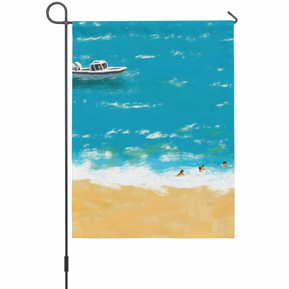 Ocean Beach Garden Flags For Outdoor, Watercolor Summer Cruise Ship Swimmers Small Double Side Yard Flags Weather Proof Garden Decor for Lawn Outside Holiday 12 x 18 Inches