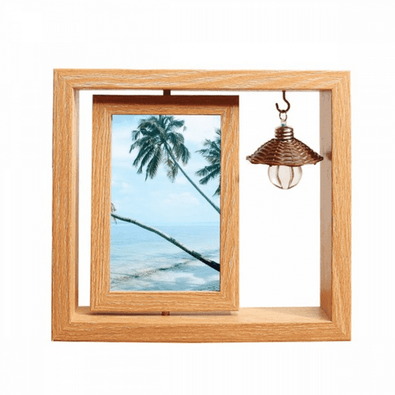 Ocean Beach Green Tree Picture Wooden Rotating Picture Photo Frame 4x6