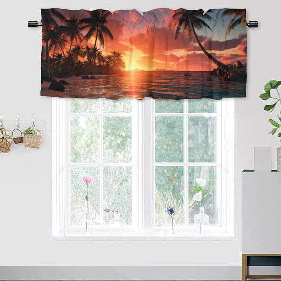 Ocean Beach Kitchen Curtain Valances Coastal Sunset Tropical Palm Tree Seaside Summer Window Valance for Bedroom Bathroom Living Room Dining Room Valances Set 54 by 18 in, 1 Panel