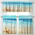 thumbnail image 1 of Ocean Beach Kitchen Curtains and Valances Set 3 Pieces Coastal Beach Kitchen Curtains Floral Window Treatments for Cafe Living Room (Blue, 52"x18"+36"x24"x2)\u2026, 1 of 6