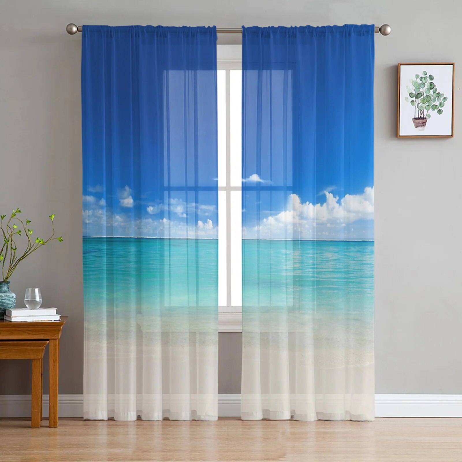 Ocean Beach Landscape Sheer Window Curtains for Living Room Bedroom ...