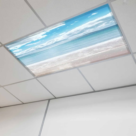 Ocean Beach Magnetic Fluorescent Light Covers for Ceiling Lights 2x4Ft, Natural Blue Sea Waves Sky Cloudy Scenery Office Classroom Kitchen Drop Ceiling Light Covers Lighting Filters Shade Panel 1Pack