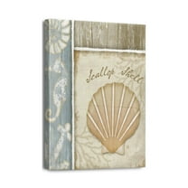 Ocean Beach Nautical Seashell Starfish Wall Art Wall Decor Rustic Shell Coastal Theme Pictures Canvas Prints Framed Modern Artwork for Home Living Room Bedroom Bathroom 12X16inch