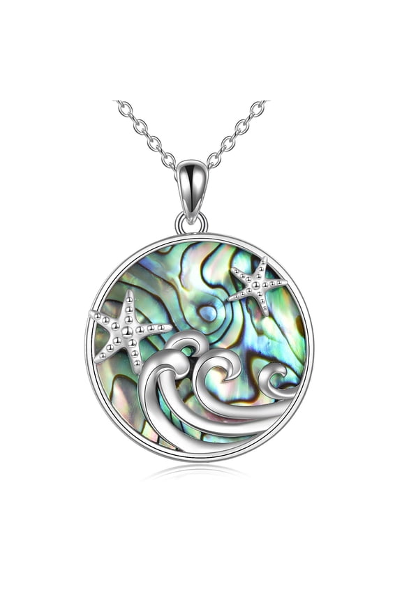 Ocean Beach Necklace for Women Sterling Silver Starfish Wave Ocean Jewelry Gifts (abalone)