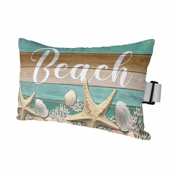Ocean Beach Outdoor Chaise Lounge Pillows Starfish Shell Coral Teal Brown Ombre Wood Grain Lumbar Pillows with Insert Adjustable Elastic Strap Headrest Pillow for Recliner 1 Pack 11x16 Inch