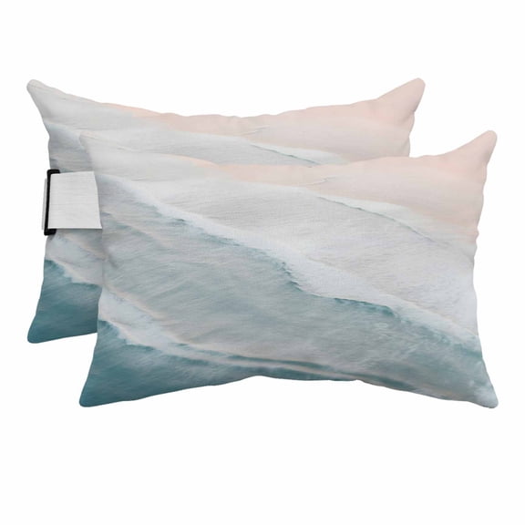 Ocean Beach Outdoor Chaise Lounge Pillows Summer Waves Gradient Boho Lumbar Pillows with Insert Adjustable Elastic Strap Headrest Pillow for Recliner Patio Chair 2 Pack 12x20 Inch