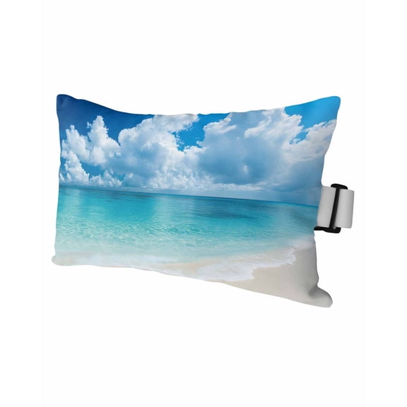 Ocean Beach Outdoor Head Resting Pillows with Insert Summer Nature 1 Pack Waterproof Lumbar Pillows with Adjustable Elastic Strap for Patio Recliner Chaise Beach Chair, 12"x20"