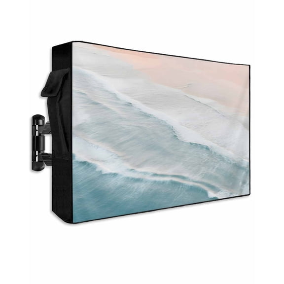 Ocean Beach Outdoor TV Cover 60 to 65 inch Summer Waves Gradient Boho Waterproof Dustproof TV Covers for Outside with Zipper Remote Control Pocket Flat Screen Protectors