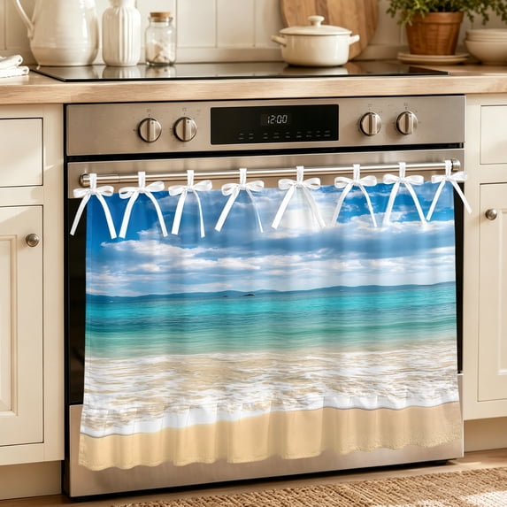 Cream Ruffle Ribbon Ocean Beach Oven Skirt Curtain, Oven Door Curtain with 8 Ribbon Ties ...