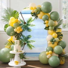 Ocean Beach Palm Tree Arch Backdrop Cover, 7.2FT, Summer Tropical Island Decor Seaside Spandex Arch Covers Double-Sided Backdrop for Wedding Birthday Party Photo Background Decoration
