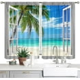 thumbnail image 1 of Ocean Beach Palm Trees Kitchen Curtains Summer Tropical Island Bedroom Window Treatments Nature Landscape Scenic Nature Bedroom Living Room Drapes Fabric 2 Panels 26x36 Inch, 1 of 6