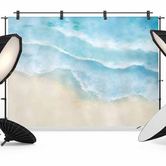 Ocean Beach Photography Backdrop 8x6FT, Gradient Light Blue Ocean Waves Beige Beach Photo Backdrops, Background for Photography Studio Photo Studio Background, Back Drop for Photoshoot