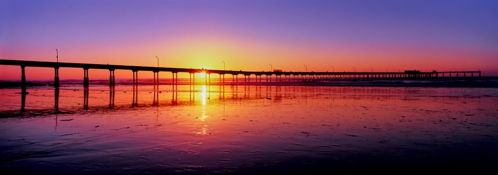 Ocean Beach Pier at sunset San Diego California USA Canvas Art - Panoramic Images (13 x 36)