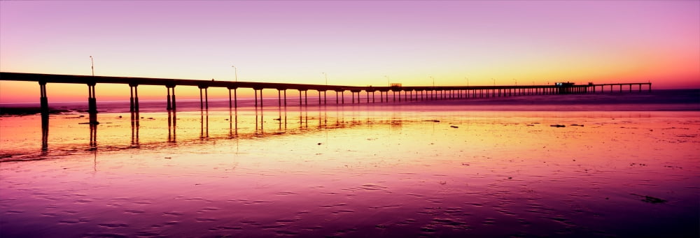 Ocean Beach Pier at sunset San Diego California USA Canvas Art - Panoramic Images (7 x 18)
