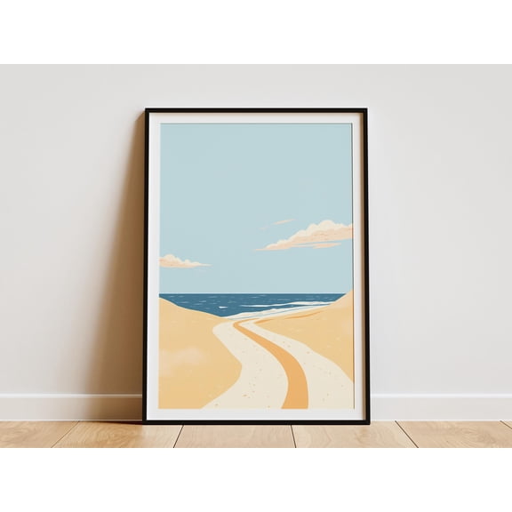 Ocean Beach Poster Print Summer Vacation Home Decor Coastal Wall Art Sandy Path to Sea Modern Beach Artwork