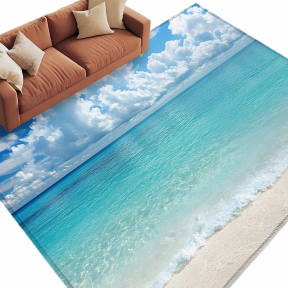 Ocean Beach Rectangle Area Rug 5x7 ft Nature Summer Sky Cloud Washable Rugs for Living Room, Non Slip Soft Carpet for Bedroom Entryway Dining Room