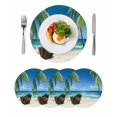 thumbnail image 1 of Ocean Beach Round 13 Inch Placemats Set of 4, Blue Coastal Palm Tree Nautical Sailboat HeatResistant Non Slip Place Mats for Dining Table, Wipeable Braided Kitchen Table Mats for Housewarming, 1 of 9