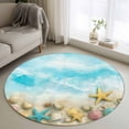 thumbnail image 1 of Ocean Beach Round Living Room Rugs 4 ft, Gradient Blue Ocean Yellow Sea Star Shell Beach Washable Area Rug with Non-Slip Sturdy Edge Binding Round Carpet for Entryway Kitchen Bedroom Bathroom, 1 of 9