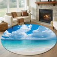 thumbnail image 1 of Ocean Beach Round Living Room Rugs 8 ft, Summer Nature Washable Large Area Rug with Non-Slip Sturdy Edge Binding Round Carpet for Dining Room Kitchen Office, 1 of 9