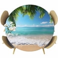 thumbnail image 1 of Ocean Beach Round Tablecloth 55-60 Inch Round Fitted Table Cloth with Elastic Edge, Palm Trees Summer Tropical Island Seaside Waterproof Table Cover Protector for Outdoor Picnic Party Dining, 1 of 6