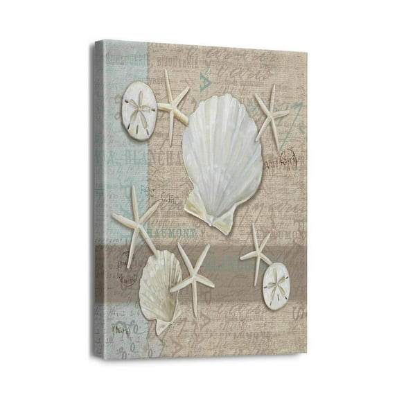 Ocean Beach Seashell Starfish Wall Art Transform Your Home with This 12x16 Rustic Coastal Canvas Print, Framed & Ready to Adorn Living Room, Bedroom, Bathroom