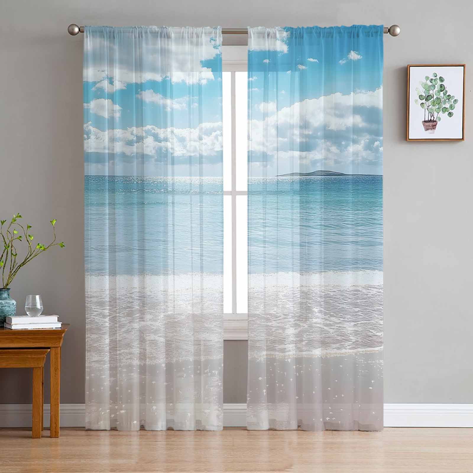 Ocean Beach Semi Sheer Curtains 72 Inch Length 2 Panels Set, Natural ...