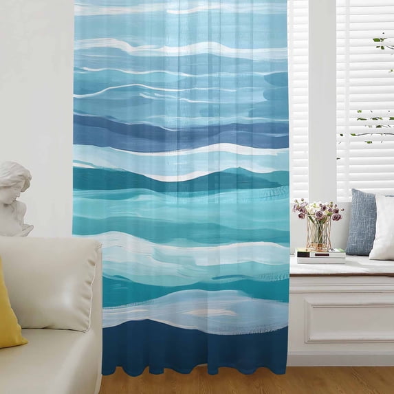 Wave Power Rods Ocean Beach Semi Sheer Curtains Drapes for Living Room, Bedroom, French ...