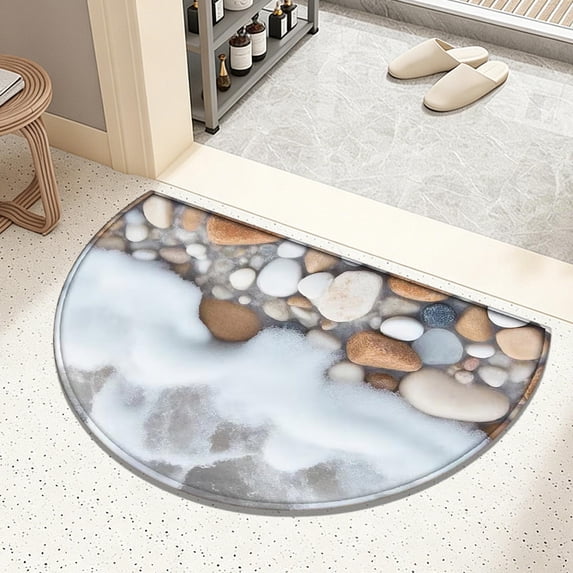 Ocean Beach Semicircular Bath Mat 24"x16", Absorbent Non-Slip Quick Dry Floor Rug, Sea Wave Print Bathroom & Entrance Doormat,D