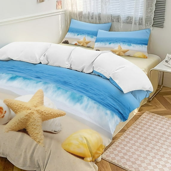 Ocean Beach Set Duvet Cover Themed Multicolor Polyester Bedding Set Duvet Cover for Twin Size