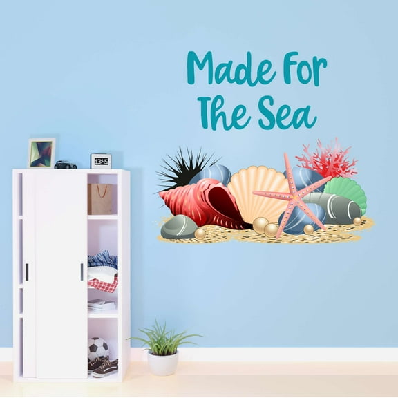 Ocean Beach Shell Made For The Sea Creatures Crab Octopus Fish Seahorse Clam Shellfish Urchin Kelp Queen Sweet Dreams Bedtime Unicorn Holiday Decorating Wall Decal Sticker - Size: 40 In X 36 In
