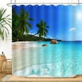 thumbnail image 1 of Ocean Beach Shower Curtain Blue Sky Sea Tropical Palm Trees Seaside Landscape Bath Curtain Waterproof Fabric Bathroom Décor 72x72 Inch Plastic Hooks 12PCS Ocean Green, 1 of 6
