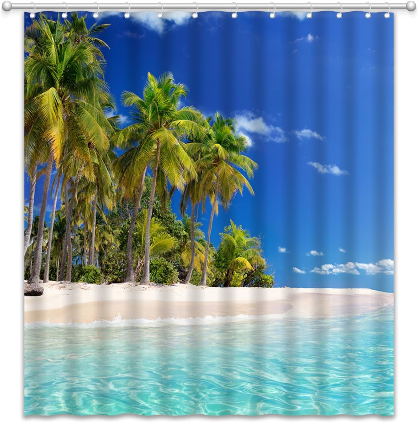 Ocean Beach Shower Curtain Blue Sky Tropical Sea Waves White Cloud Seaside Landscape Hawaii Summer Nature Scenery Bath Curtain with Plastic hooks