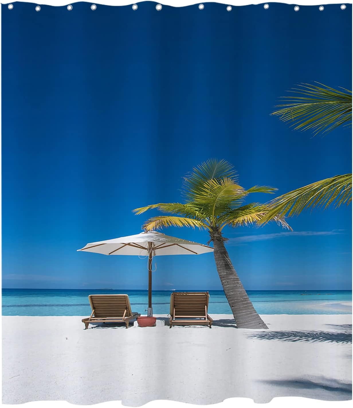 Plastic Shower Curtain Summer Seaside Shower Curtain - Ocean Beach Theme  With Tropical Palm Trees (72x72 Inches) Ocean Theme Bathroom, image size:1232x1423