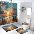 thumbnail image 1 of Ocean Beach Shower Curtain Sets with Rugs 4 Piece Sunset Scenic Blue Sky Seaside Landscape with Toilet Lid Cover and Bath Mat, Waterproof Shower Curtain with 12 Hooks, 72x72 Inch, 1 of 4