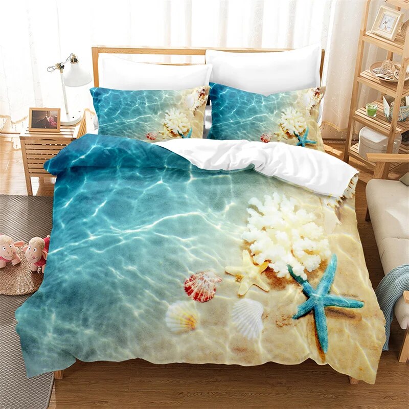 Ocean，Beach StarDuvet Cover Set Seaside Bedding Set Size Bed Comforter