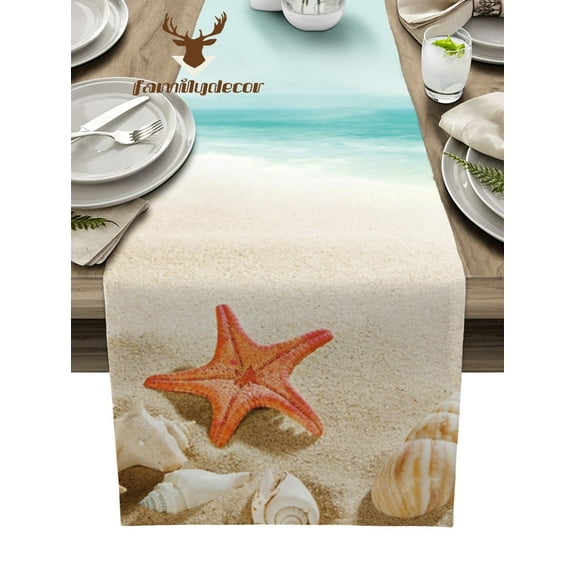Ocean Beach StarShell Table Runner Home Wedding Table Flag Mat Table Centerpieces Decoration Party Dining Long Tablecloth