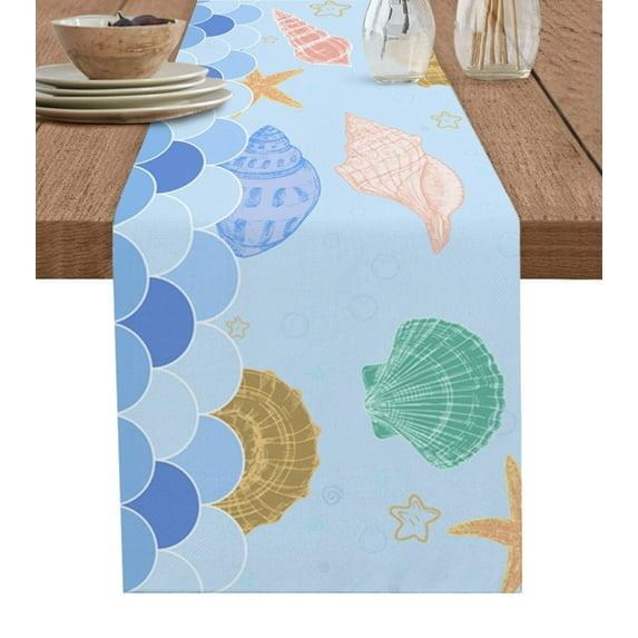 Ocean Beach StarShell Table Runner Home Wedding Table Flag Mat Table Centerpieces Decoration Party Dining Long Tablecloth