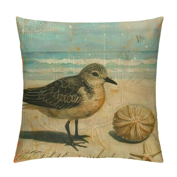 Ocean Beach Style Pillow Covers Cotton Linen Vintage Bird Pattern Decorative Pillowcase Mediterranean Theme Cushion Cover Home Decor Pillow Cover