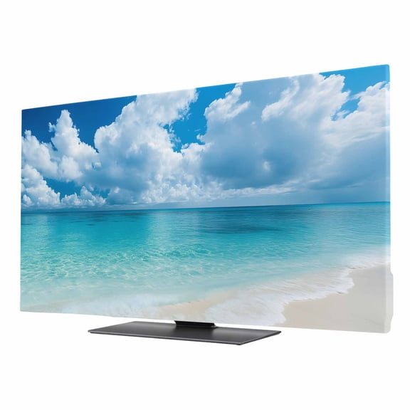Ocean Beach TV Dust Cover 40 Inch, Summer Nature Sea Sky Cloud Scenery Computer Monitor Cover Dustproof Stretchable Indoor TV Screen Protector for LED LCD Universal Monitors