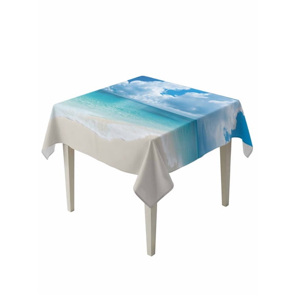 Ocean Beach Table Cloth 54x54 Inch Square, Summer Nature Sea Sky Cloud Scenery Waterproof Tablecloth Washable Table Cover for Party Picnic Dinner Decor