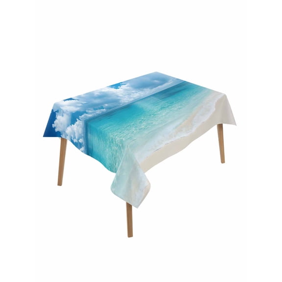 Ocean Beach Table Cloth 60x102 Inch Rectangle, Summer Nature Sea Sky Cloud Scenery Waterproof Tablecloth Washable Table Cover for Party Picnic Dinner Decor