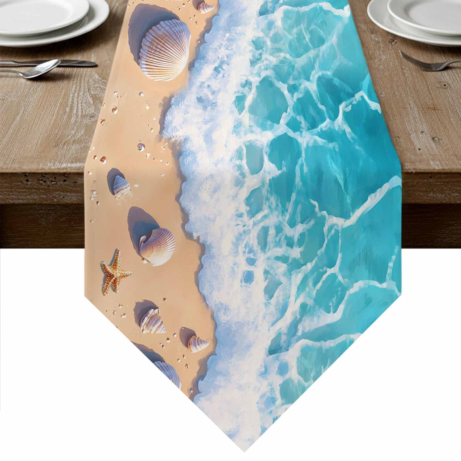 Shell Table Runner Ocean Beach Table Runner Linen Burlap Table Runner 72 Inches Long ...
